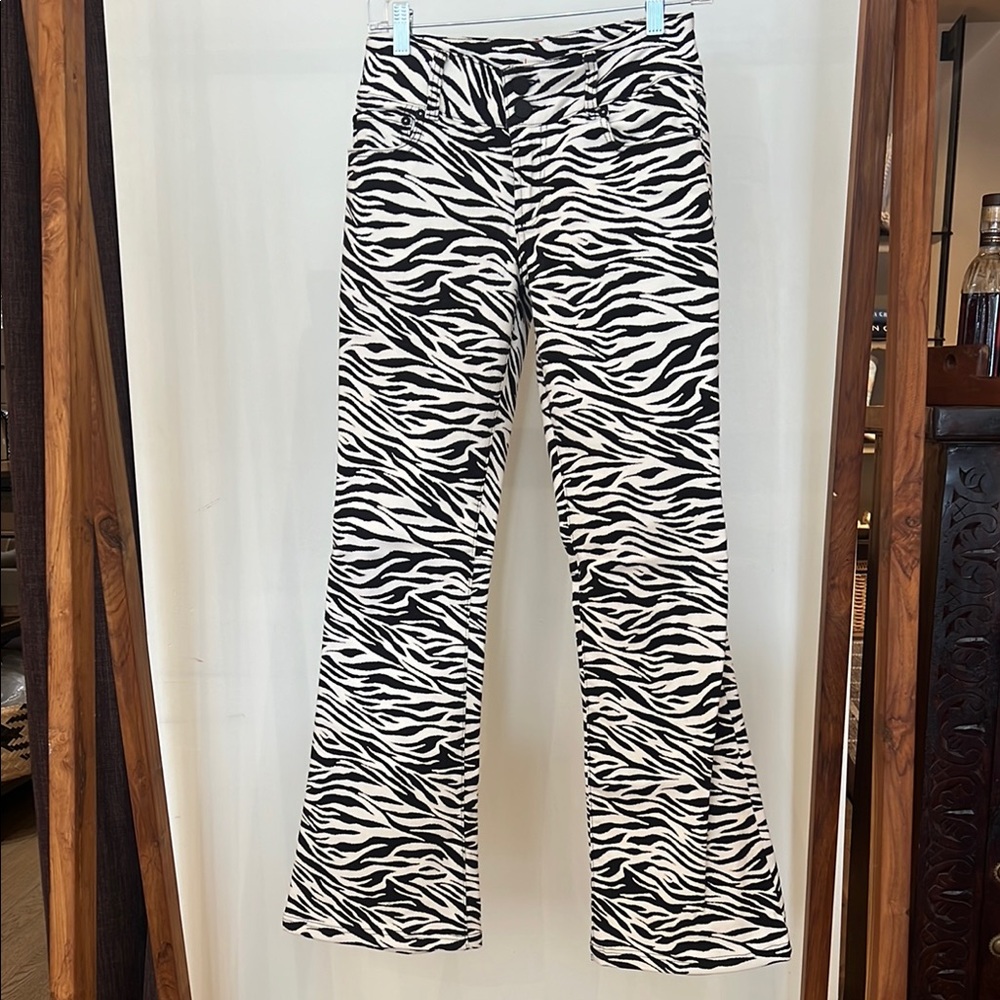 Alice + Olivia Black and White Zebra Print Flare Jeans